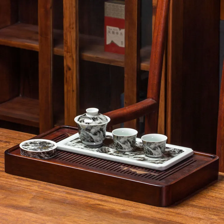 景德镇炎匠堂粉彩墨龙茶具套组  家用 陶瓷 中式 茶道 景德镇陶瓷