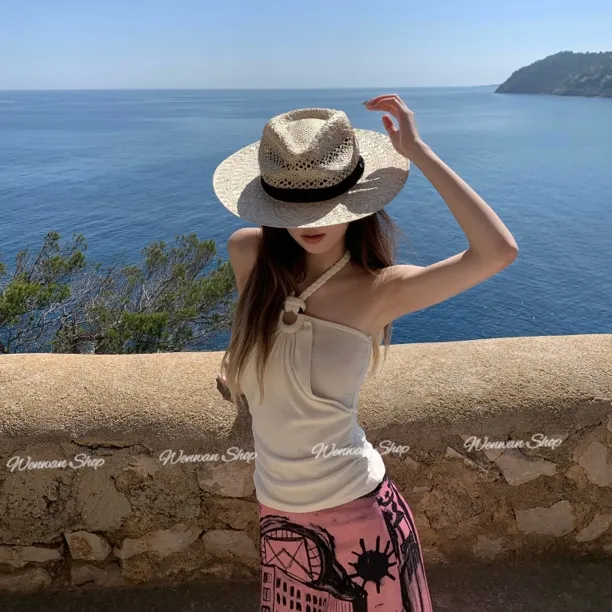 【万人迷】甜心辣妹挂脖吊带背心女夏季新款背心
