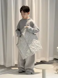 CHU YAO 【灰色香糯糯】秋款童装简约圆领连帽长袖灰色打底衫