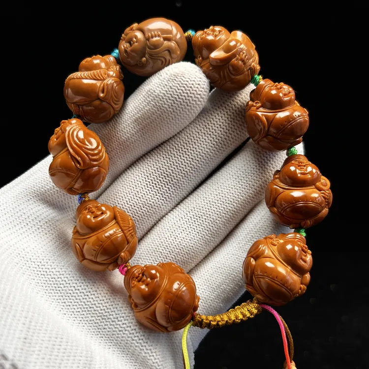 新款橄榄核雕老油核八方来财财神手串手链