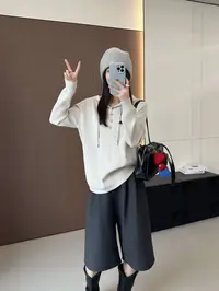 【卡蔻】97637半开扣连帽抽绳条纹（衣长59）