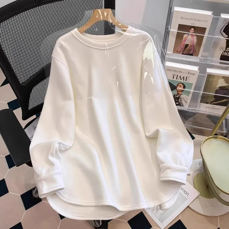 芯娇晴白色圆领加绒打底衫女2025新款春秋加厚中长款内搭长袖上衣