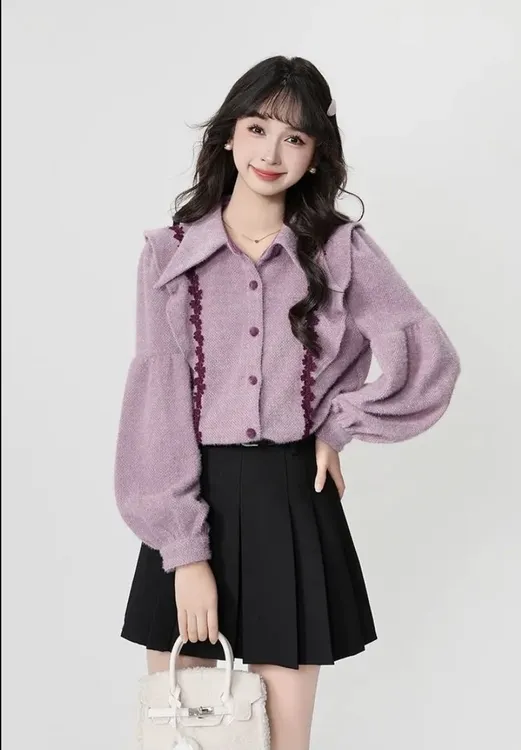 2025衬衫宽松秋冬款高级长袖感显春季新款上衣洋气气质小衫设计