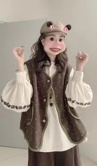 【印花马甲】2025新款秋装甜美日系印花宽松马甲