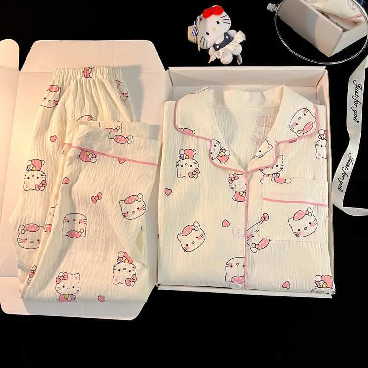 女童睡衣春秋季2025新款HelloKitty儿童云朵棉长袖女孩大童家居服