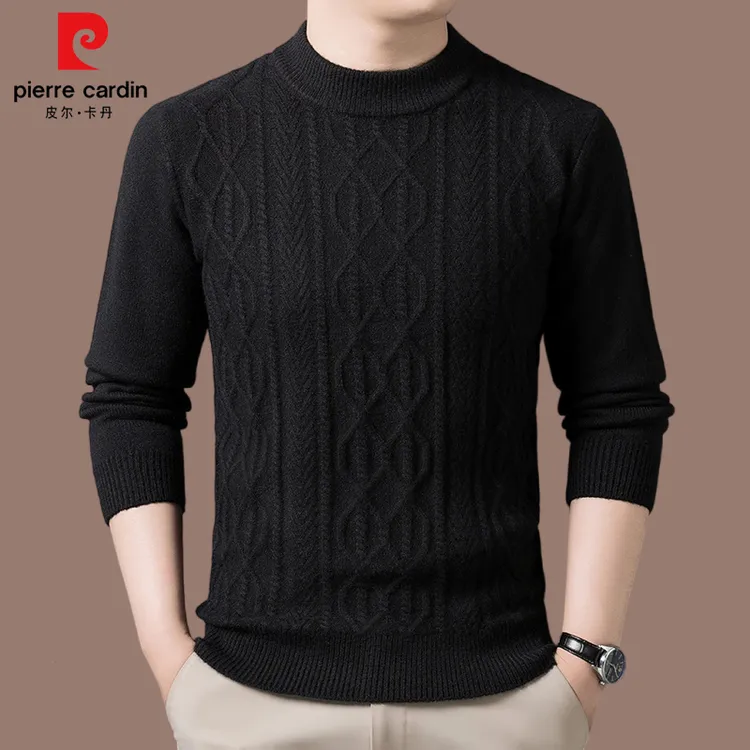皮尔卡丹品牌针织衫男士高档羊毛衫秋冬季加厚保暖毛衣圆领打底衫