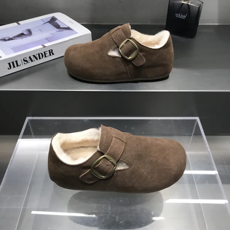 磨砂牛皮羊毛勃肯雪地靴女2025冬季新款圆头内增高皮带扣保暖棉鞋