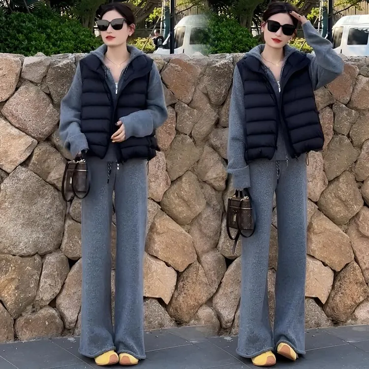 时尚休闲运动套装女2025秋冬新款洋气显瘦连帽卫衣阔腿裤两件套