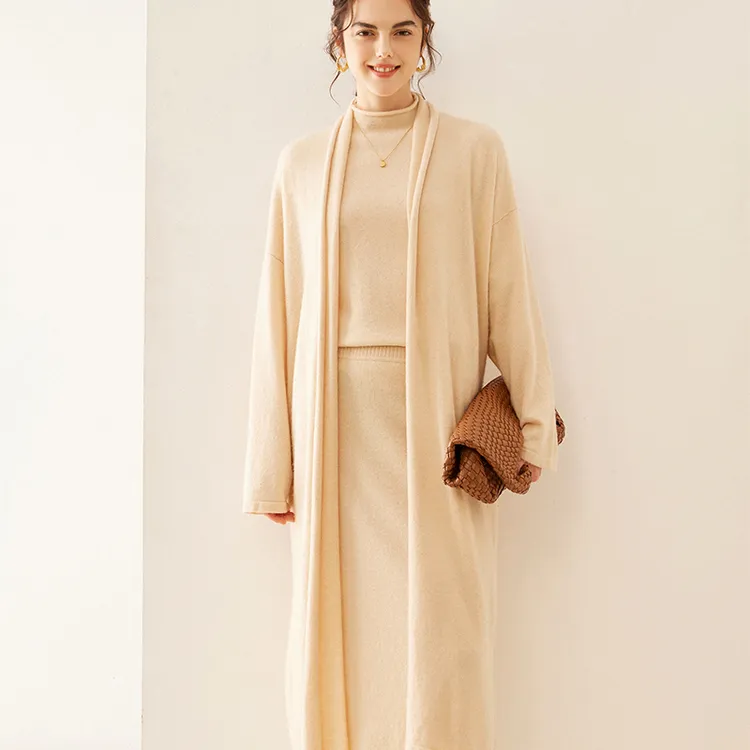 小baby山羊绒针织开衫女宽松慵懒秋冬新款中长款毛衣打底外套上衣