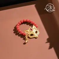 木润【灵狐】天然南红满色灵狐面具戒指