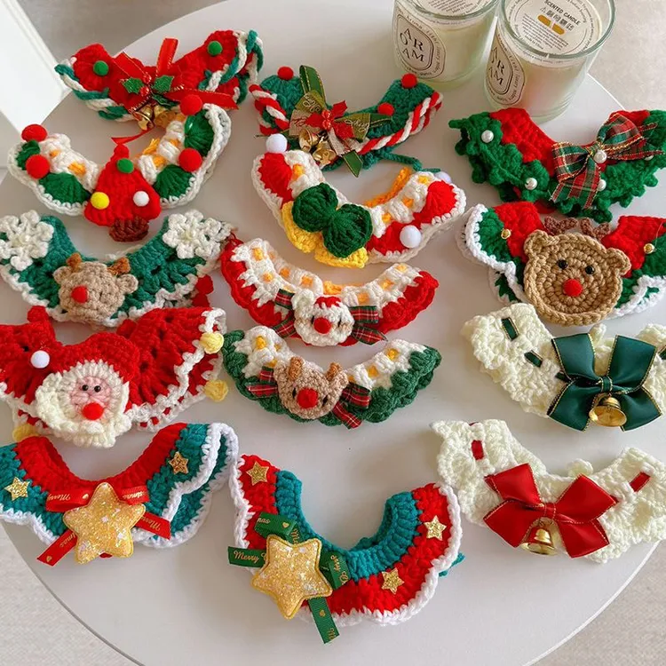 手工针织猫咪狗狗宠物项圈围脖口水巾可爱节日装扮配饰