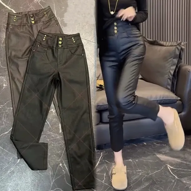 皮裤女秋冬新高腰显瘦涂层皮小脚裤女百搭休闲弹力加绒仿皮裤皮裤