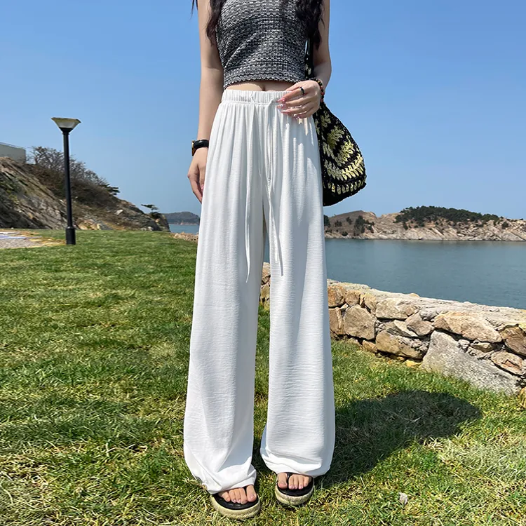 白色冰丝阔腿裤女士2025新款夏季薄款慵懒风老钱风西装裤夏天裤子