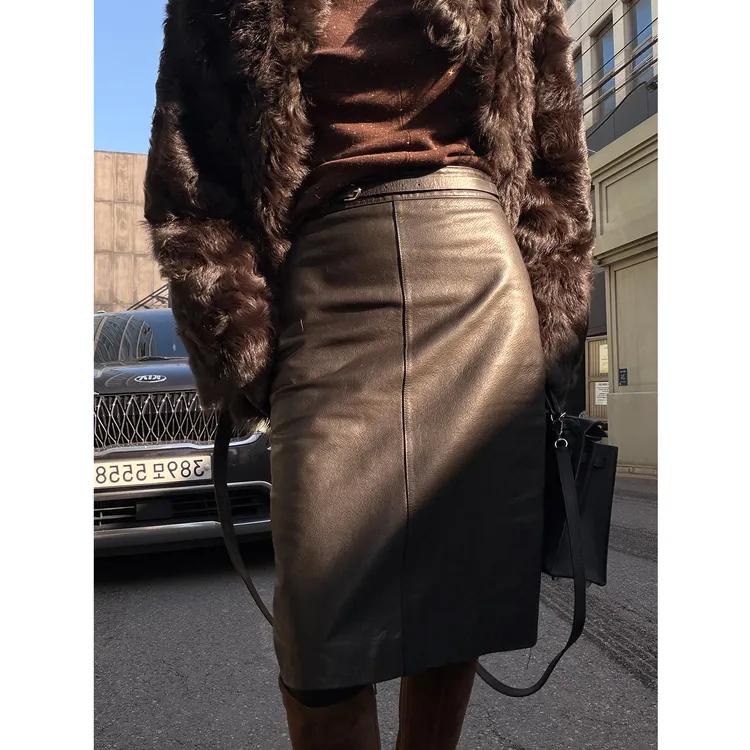 KEEP KAPU靠谱【都市lady】绵羊皮气质高级皮裙半身裙KP253818
