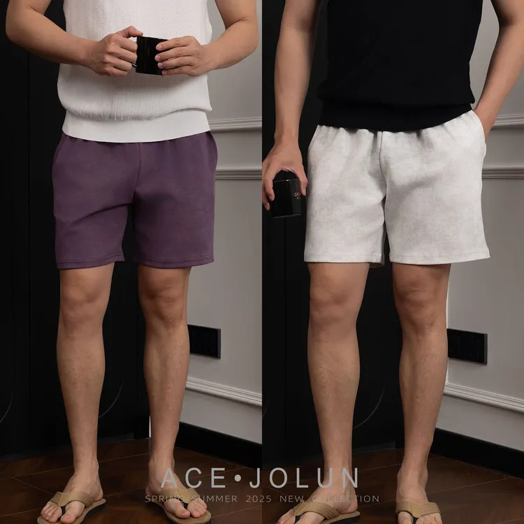 【蜡染做旧】重工棉质混纺水洗短裤男夏季高级抗皱四分裤抽绳松紧腰