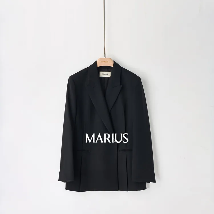 MARIUS | "夏洛特”美利奴羊毛收腰正肩戗驳领西装直筒/抽绳裤