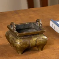 清代 铜绳纹耳四足香炉 古董艺术品