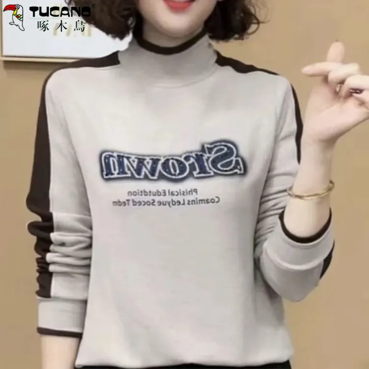 【啄木鳥】2025秋冬时尚百搭洋气半高领妈妈装长袖打底女上衣