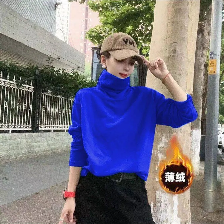 潮流时尚高领气质高档长袖弹力宽松卫衣女士减龄秋冬加绒保暖上衣