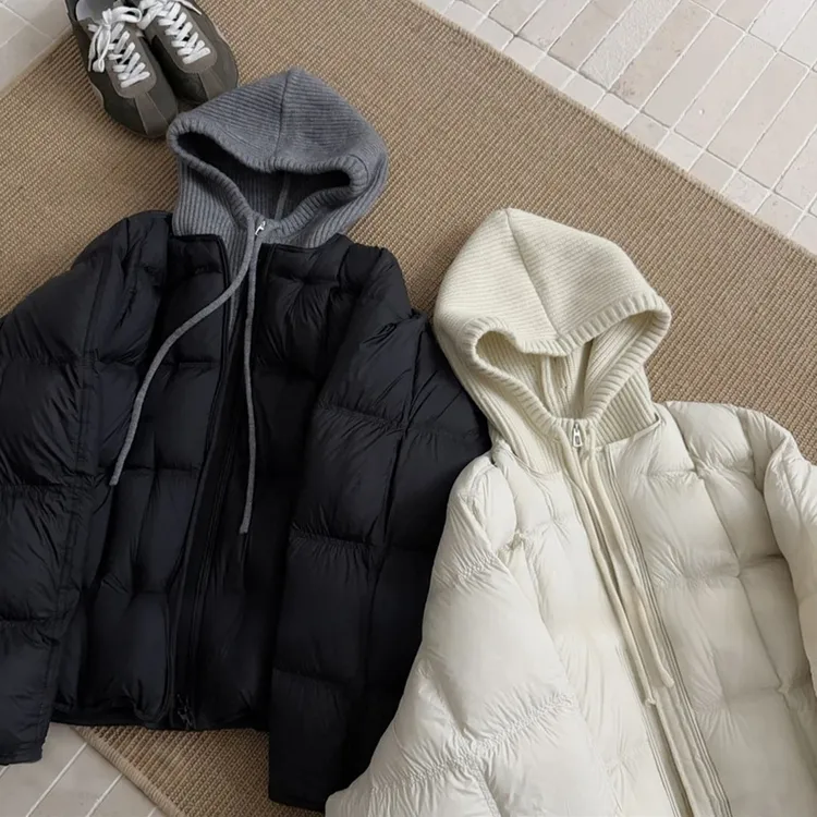 拼接短款潮流连帽加绒加厚款拉链宽松女秋冬15