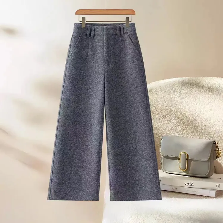 羊毛九分阔腿裤女秋冬2025新款高腰显瘦垂感加厚保暖小个子直筒裤