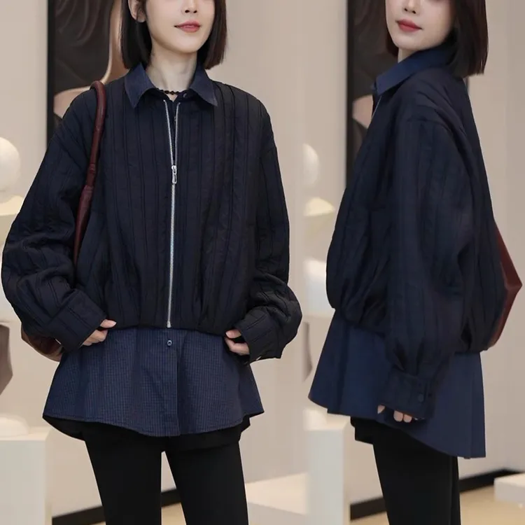 休闲大码时尚韩版纯色设计棉服2025秋冬新品洋气百搭宽松长袖外套