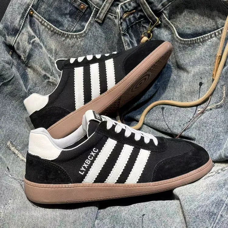 男鞋2025夏季新款透气潮流百搭时尚休闲三道杠拼色低帮系带小白鞋