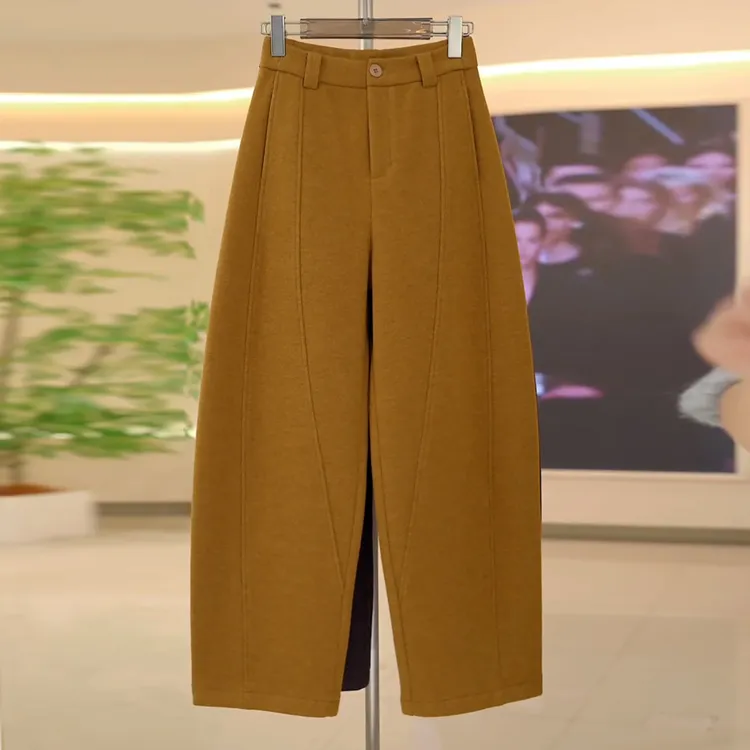 高级抗起球加绒绵羊毛弯刀裤女2025冬季新款宽松阔腿百搭弯刀裤