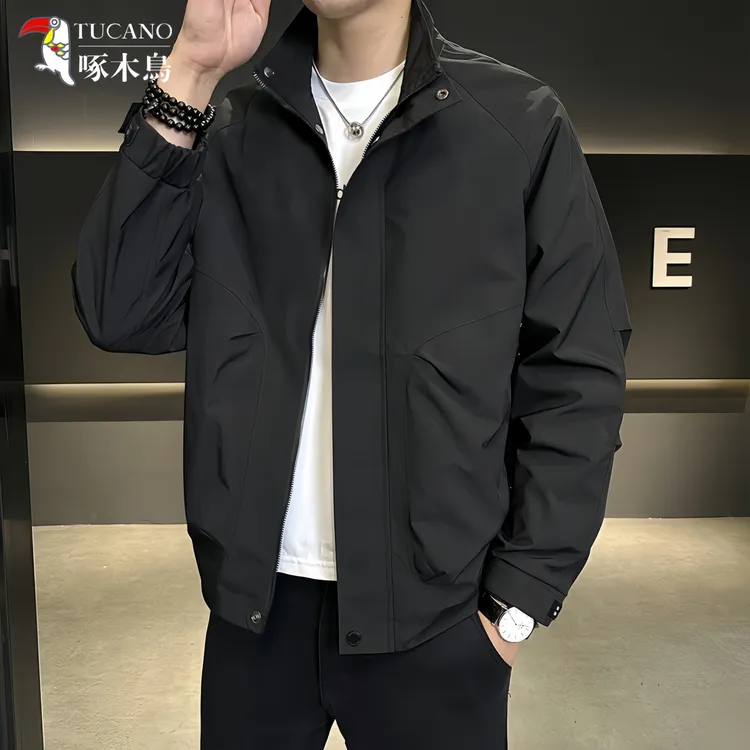 啄木鸟立领简约休闲夹克外套男士春秋新款男款冲锋衣上衣外套男装