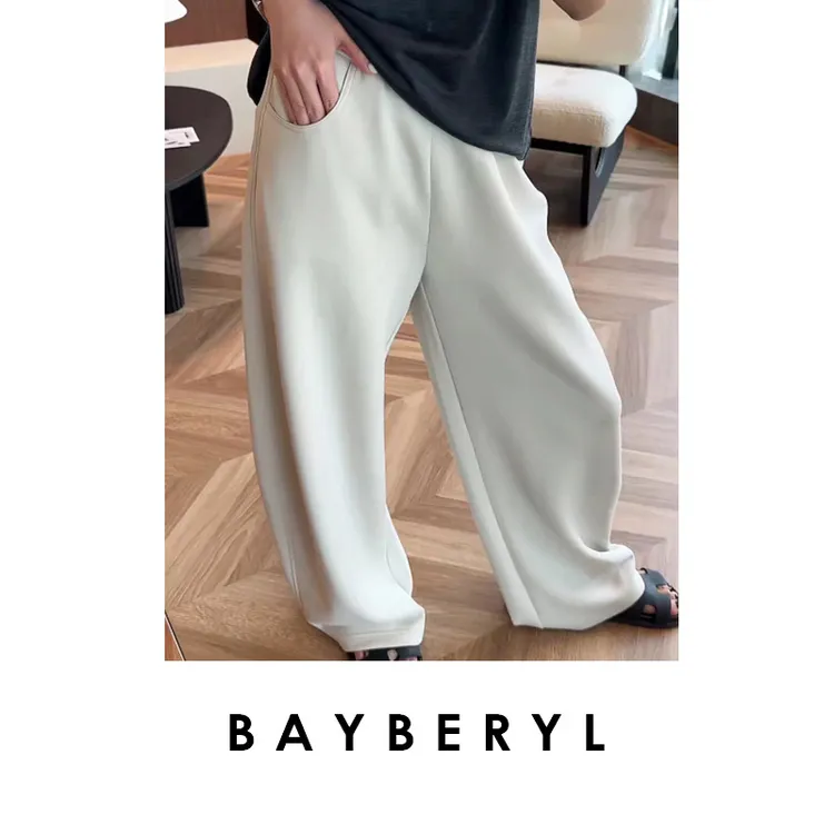 BAYBERYL老贝太空裤*钴蓝莫代慵懒松紧垂感休闲裤XXK5B2624
