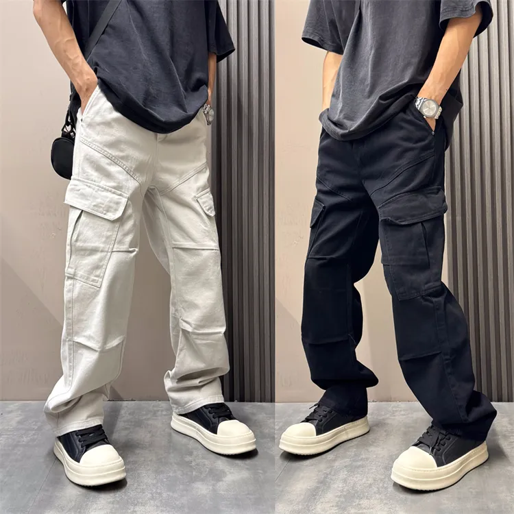 2025秋季高街痞帅纯色大口袋机能工装裤青年男士直筒阔腿休闲裤子