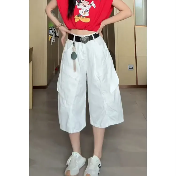 艾塔莉设计感工装显瘦夏季百搭新款牛仔裤宽松大码重工时尚七分裤