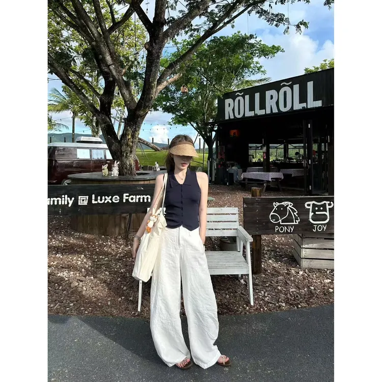 今年流行女装一整套通勤高级感polo领无袖针织上衣百搭休闲长裤子