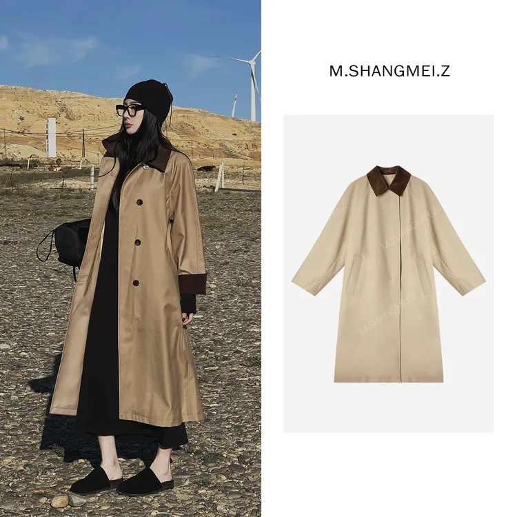 M.SHANGMEI.Z/沐熙【中性境界】美大哥宽松拼接领长款风衣X093051