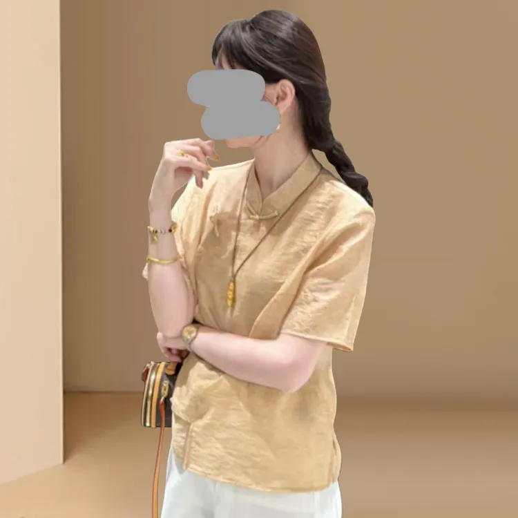 新中式盘扣衬衫短袖女装高级感衬衣2026夏季新款斜襟国风立领上衣