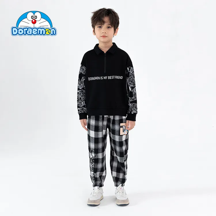 哆啦A梦男童卫衣春季帅气运动打底衫男孩套头衫上衣儿童polo衫