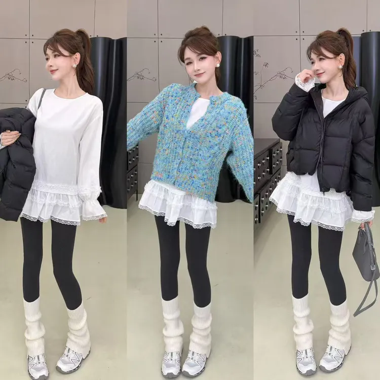 【少女花荷衫】重工蕾丝拼接花苞感时尚百搭一手长上衣