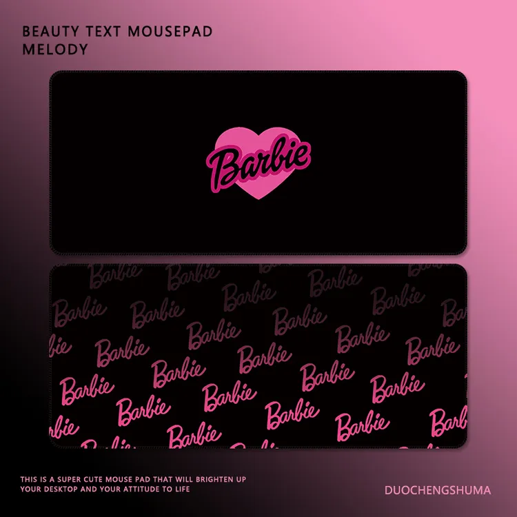高颜值创意芭比鼠标垫超大号极简黑粉印花加厚防滑电竞办公桌垫子