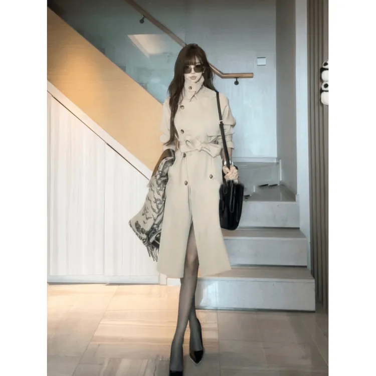 韩系休闲百搭气质风衣2025秋季新款时尚小个子卡其色高级感外套女