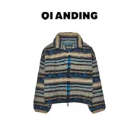 【QIANDING】【绵羊毛冰湖费尔岛】巨软拉毛工艺条纹毛衣249317