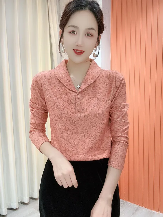 2025冬季新款V领印花气质百搭时尚长袖减龄加绒打底衫上衣女831