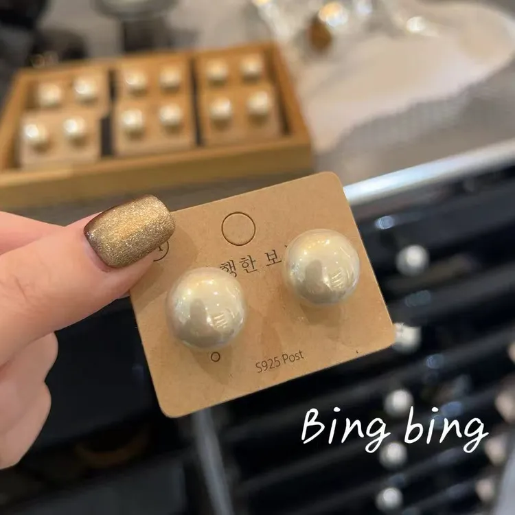 铜合金耳饰 【香槟】馒头珠施家高定百搭修饰脸型16mm耳钉 A92