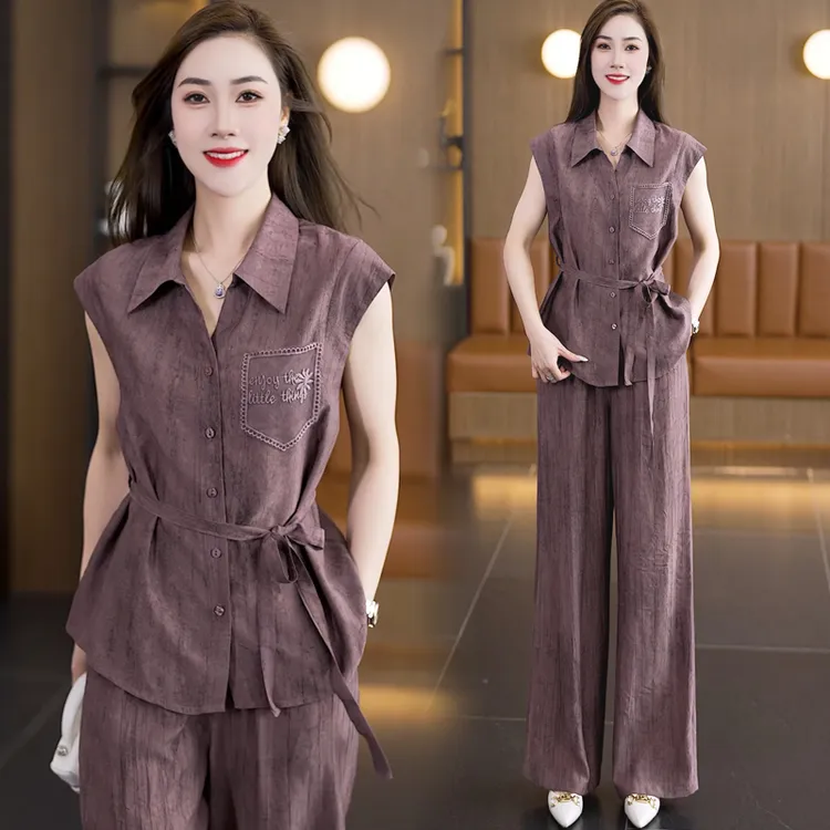 2025夏季新款时尚套装大方得体穿搭一整套设计感短袖阔腿裤两件套