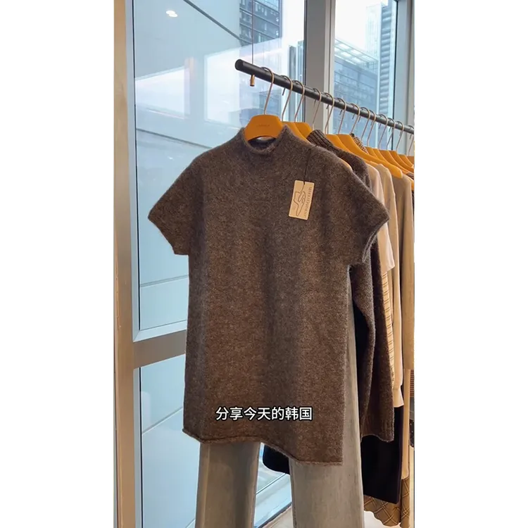 春秋季新款设计潮牌女装通勤时尚宽松毛针织衫短袖贸易套头针织