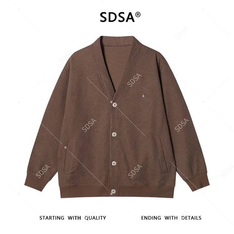 SDSA男士秋冬新款痞帅男装暗纹提花纯色纽扣开衫夹克V领百搭上衣