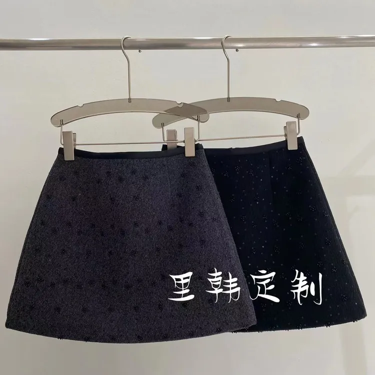 【里韩定制】新款毛呢高腰短裙女2025冬季高腰显瘦A字半裙33363