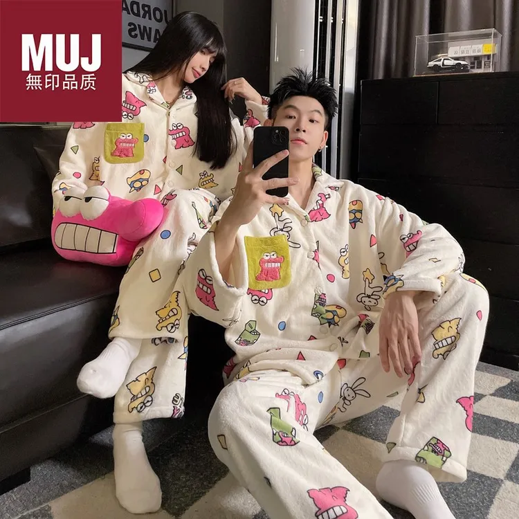 【无印MUJ】情侣睡衣冬季珊瑚绒加厚加绒秋冬款2025新款可爱男士