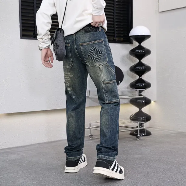 2289秋冬季新品男士蓝色直筒裤高品质时尚潮流设计