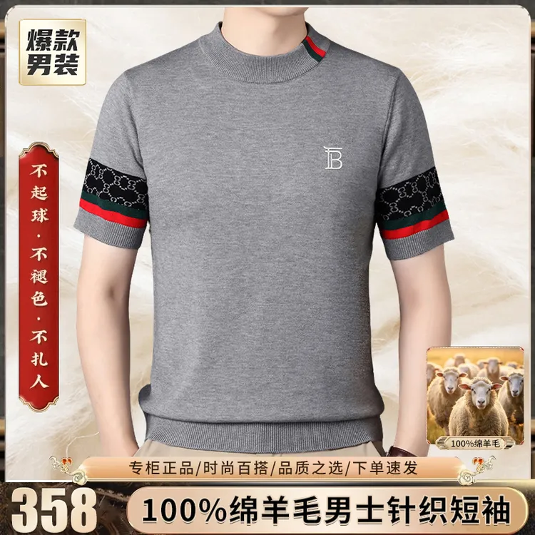 【专柜正品】100%绵羊毛休闲圆领男装常规款标准衫厚款上衣打底T恤