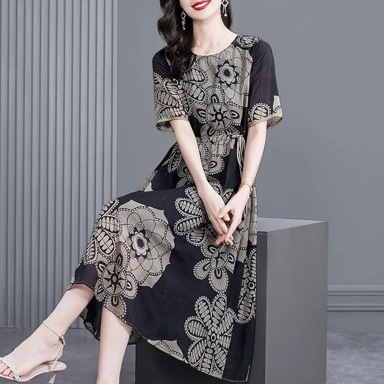 复古大码中长款2025贵夫人高端漂亮连衣裙奢华时尚女装夏2025洋气